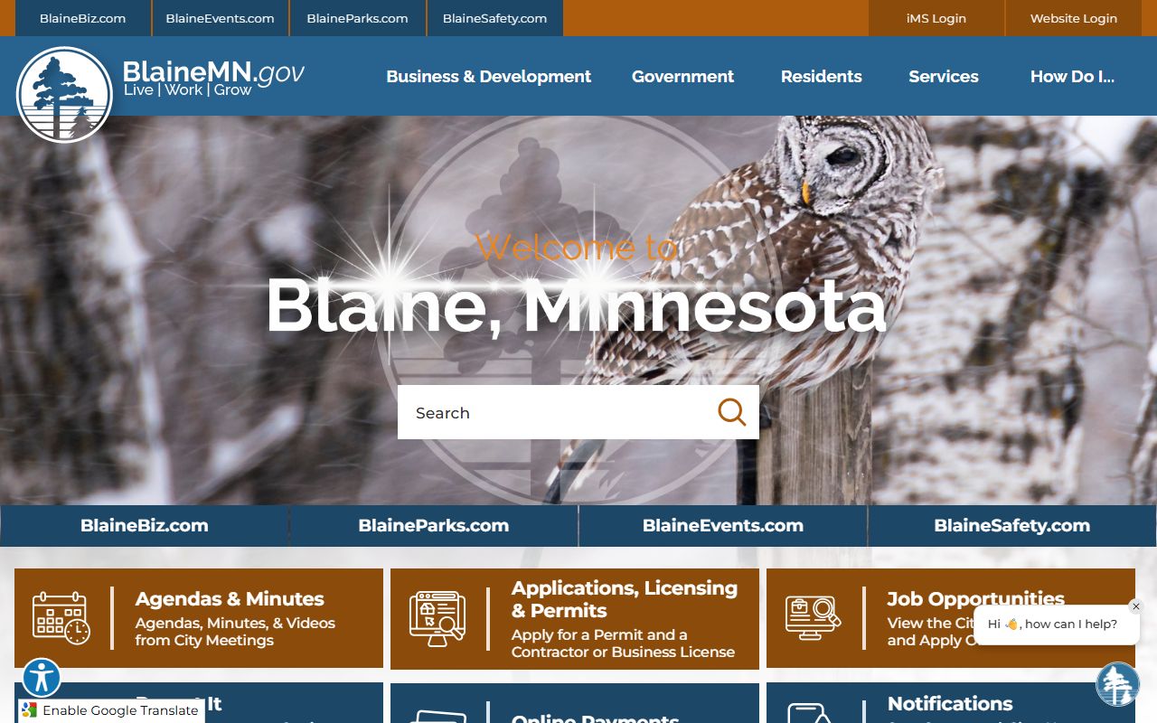 Blaine city homepage for marriage records