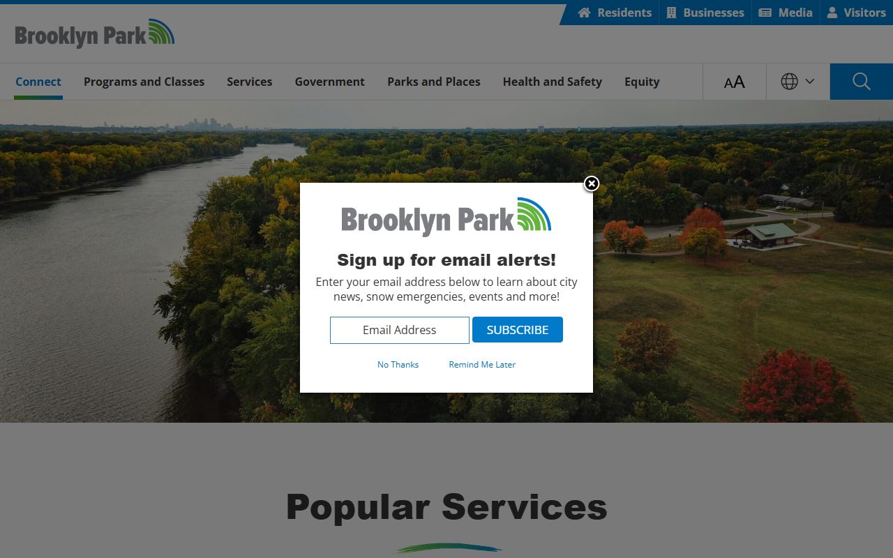 Brooklyn Park city homepage for marriage records