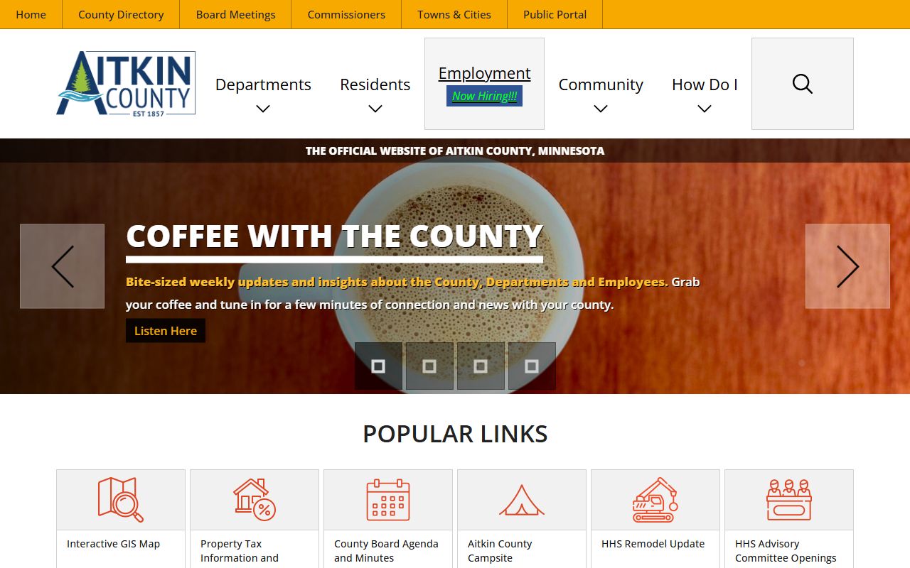 Aitkin County official website showing county recorder and marriage records resources