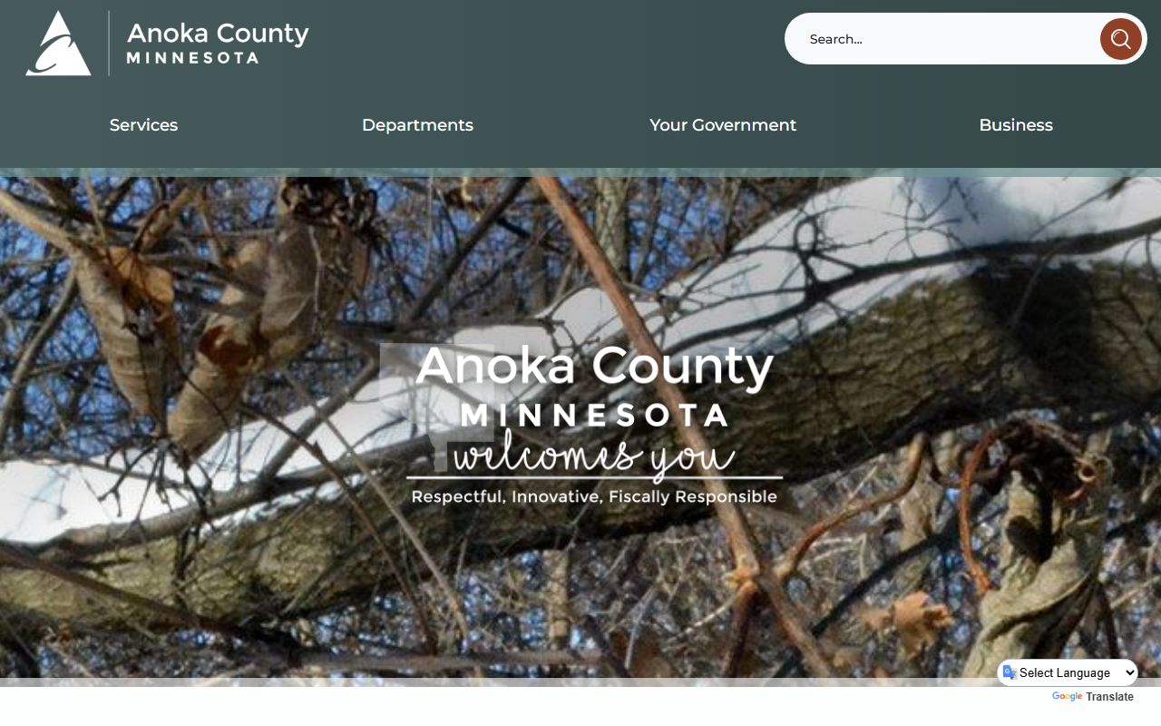 Anoka County official website showing property records and marriage license services