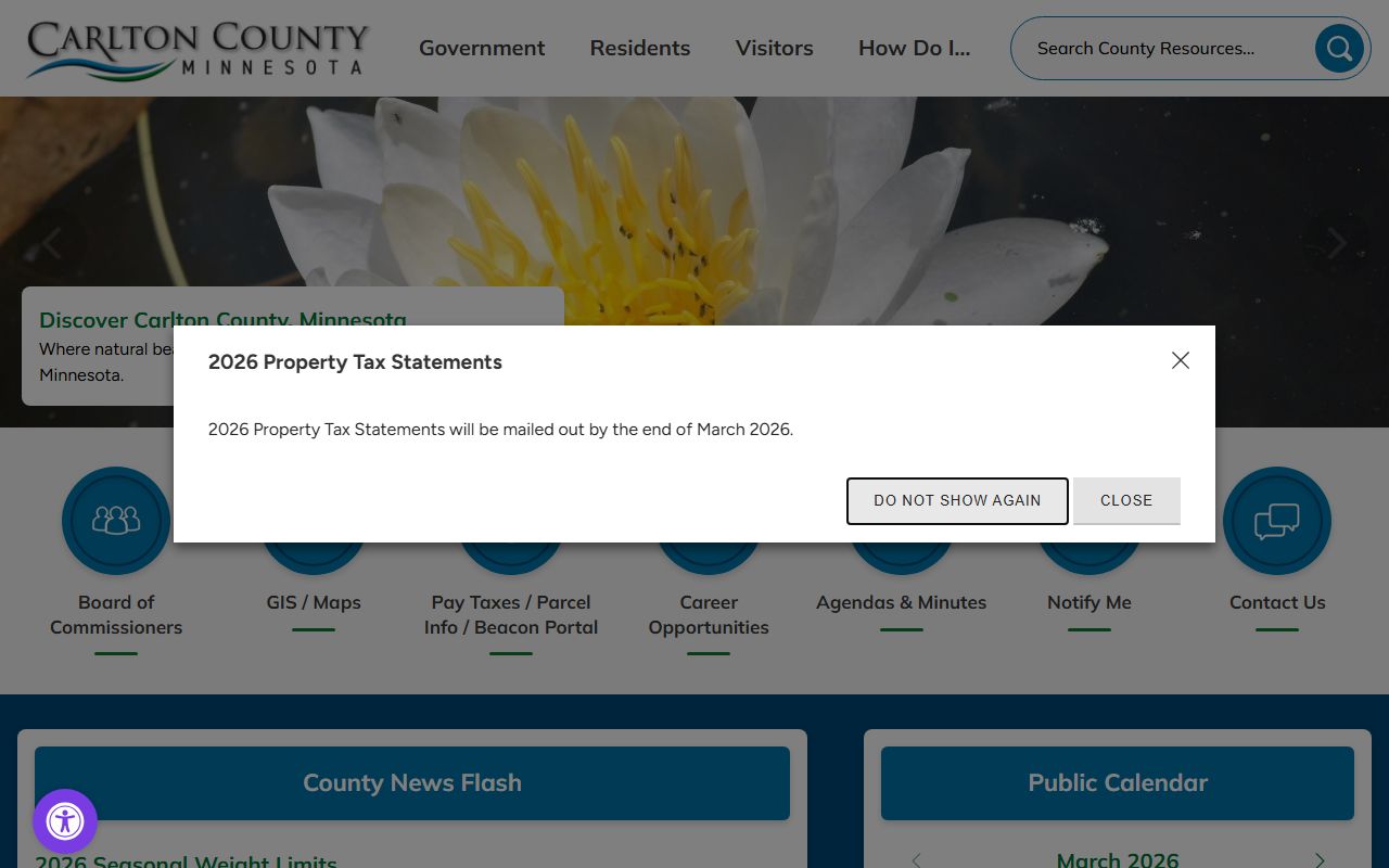 Carlton County official website showing county recorder and marriage records resources