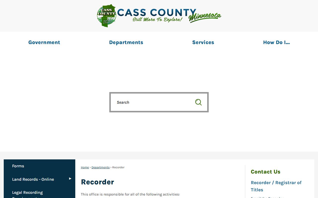 Cass County official website showing recorder office and marriage license resources in Walker