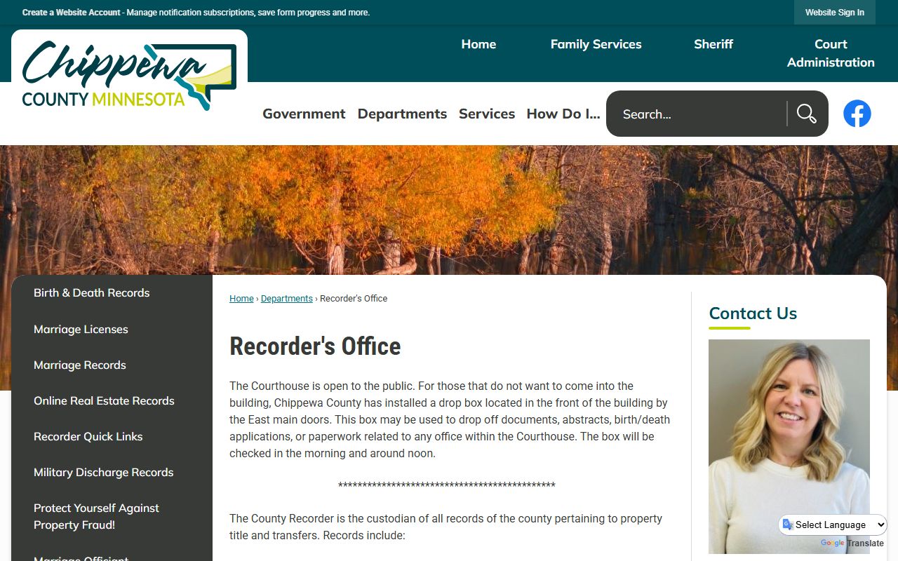 Chippewa County official website showing recorder office and marriage records resources in Montevideo