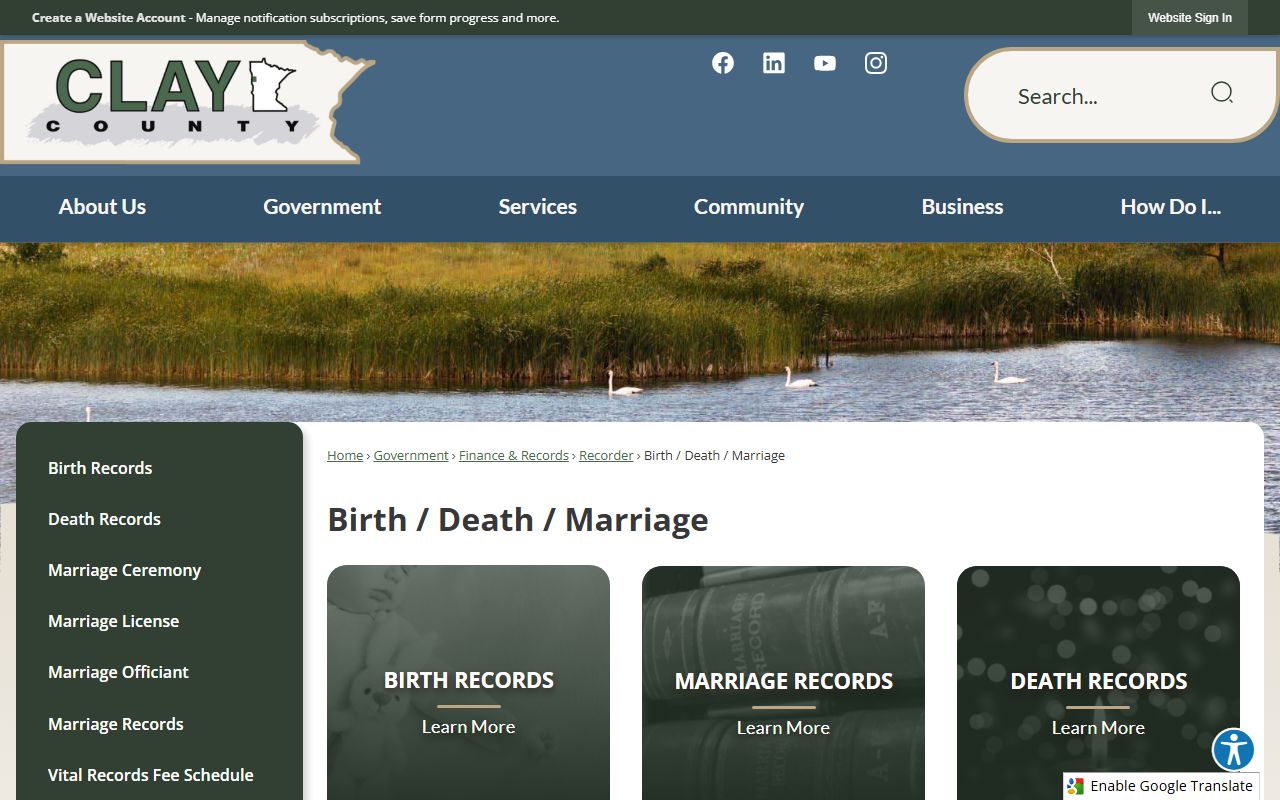 Clay County official website and vital records information for marriage license services in Moorhead