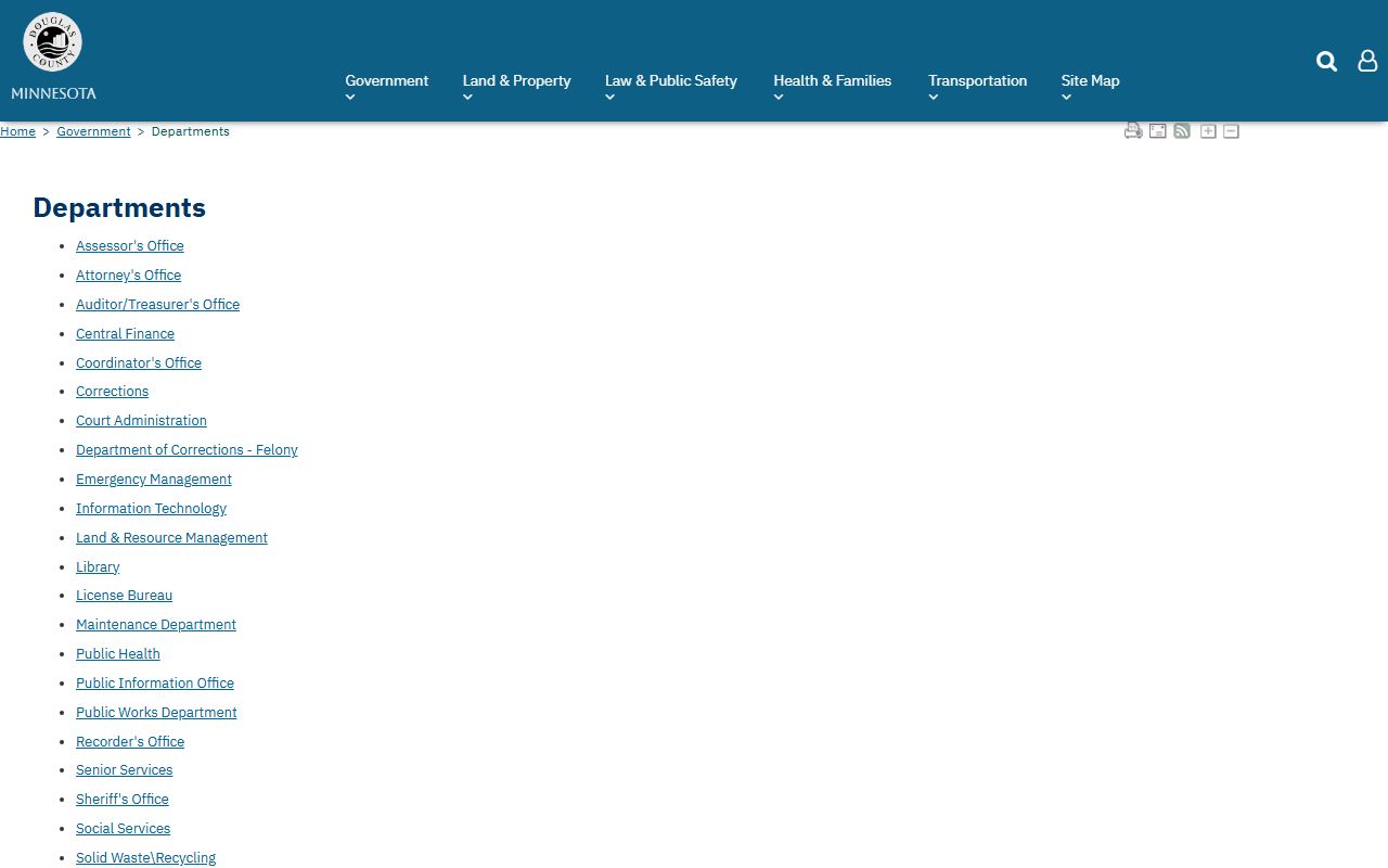 Douglas County Recorder page showing marriage license services, eMarriage application option, and public terminal access