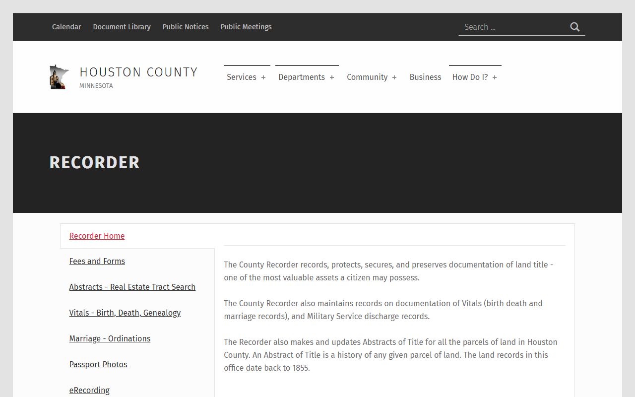 Houston County Recorder marriage records resource