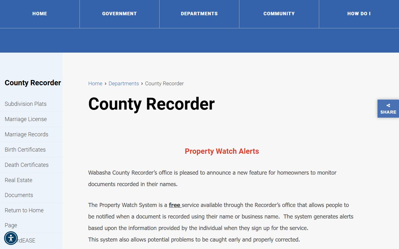 Wabasha County recorder office resource for Wabasha County marriage records