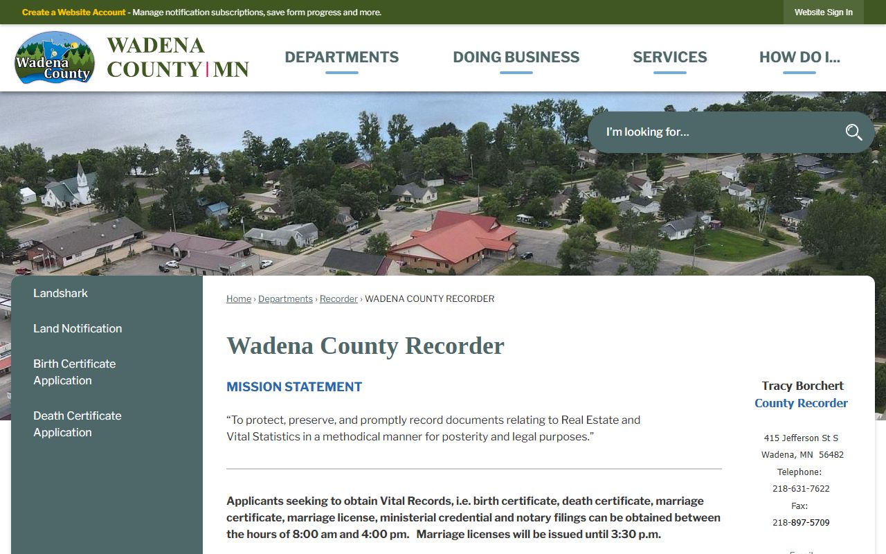 Wadena County recorder office for Wadena County marriage records