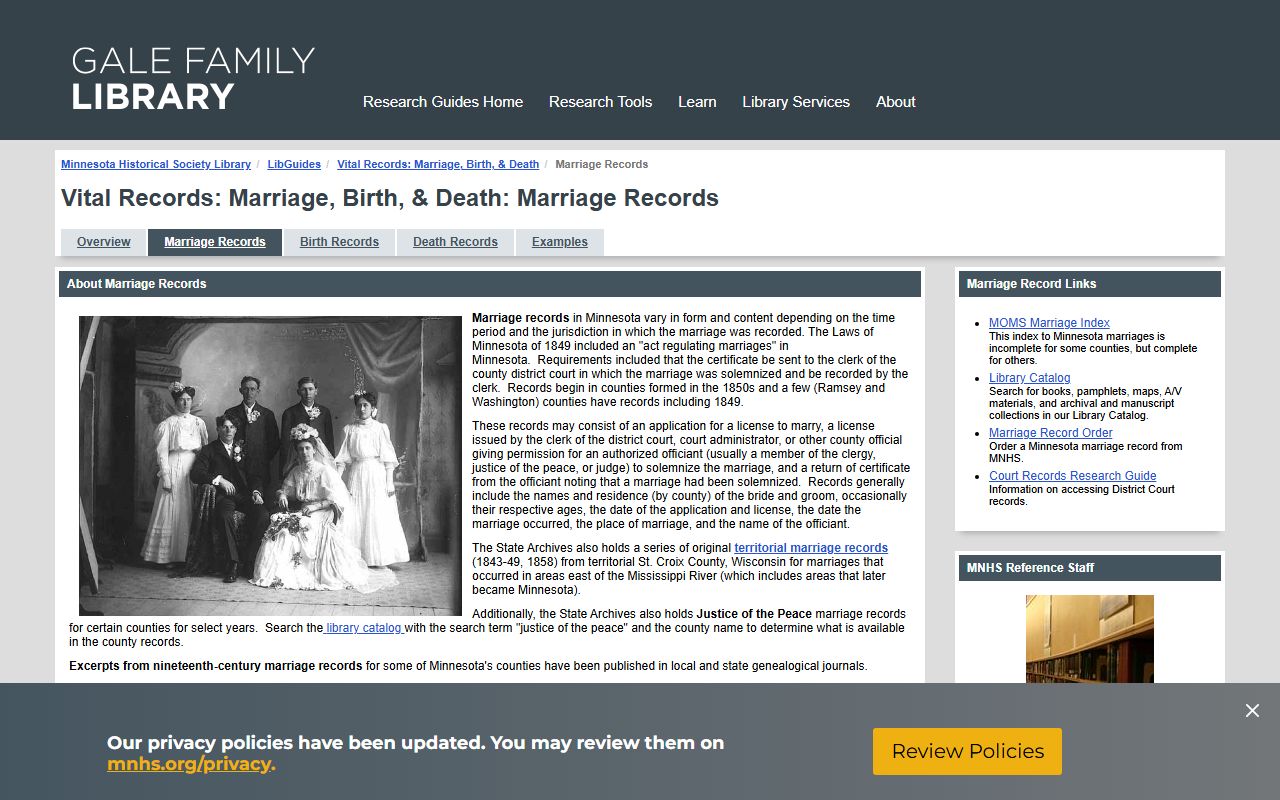 Minnesota Historical Society marriage records research guide for genealogy and historical Minnesota marriage records